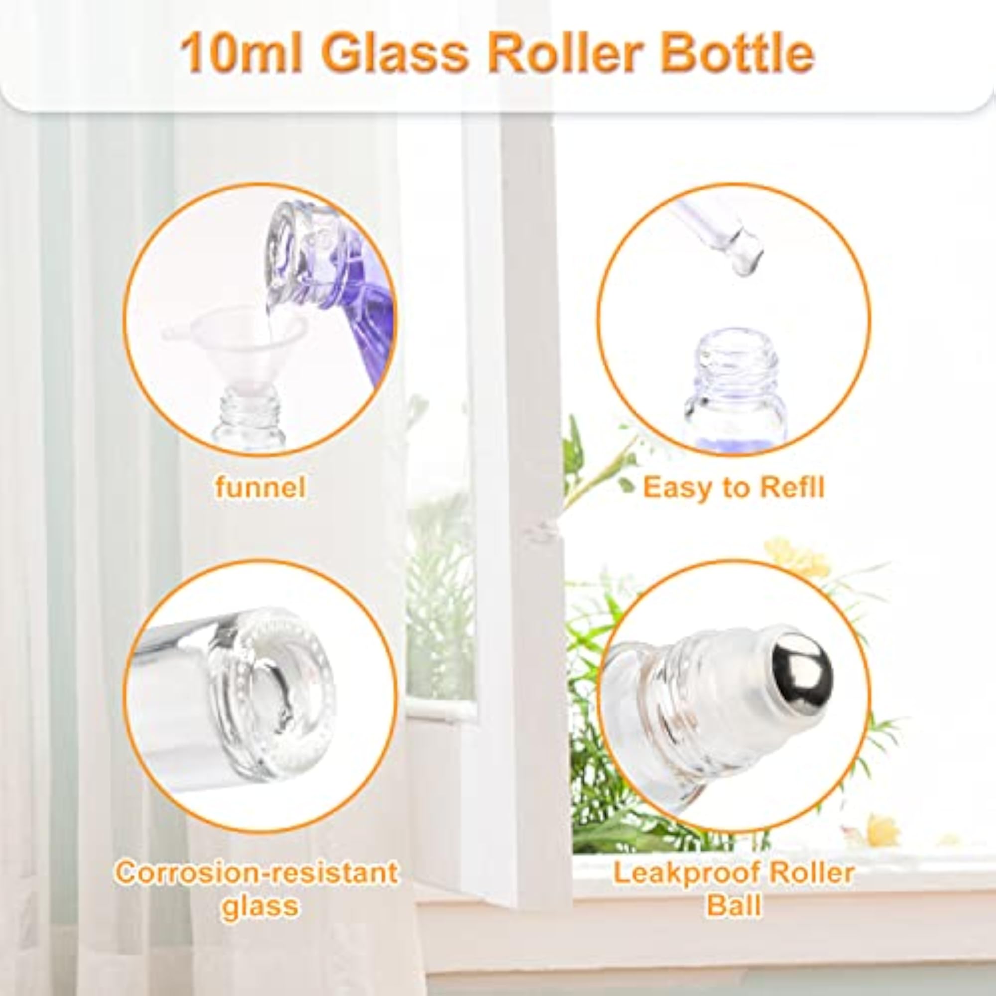 10 Pack 10ml Clear Glass Roller Bottles